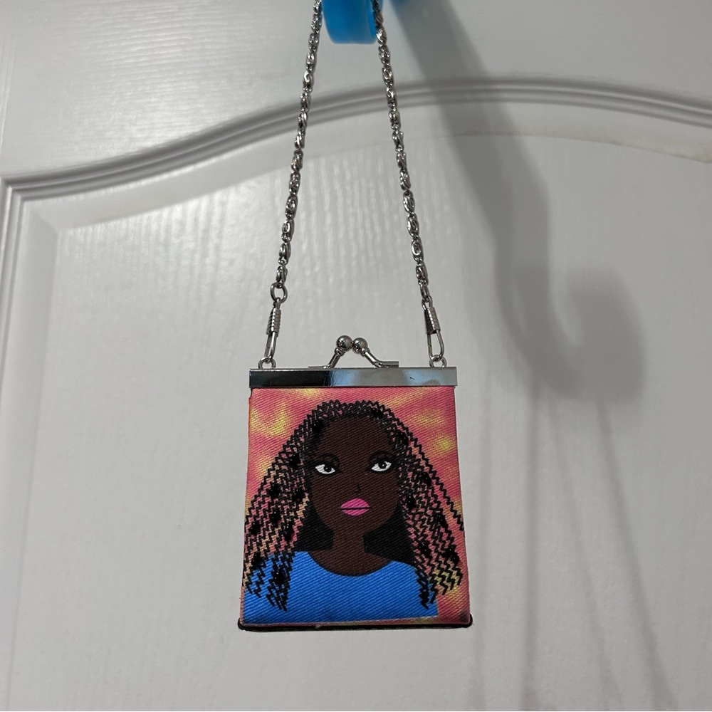 Petite fabric purse with silver chain